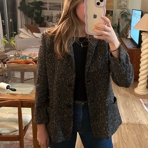 MAXMARA | tweed bouclé wool blazer sz 4/6 black marled tweed